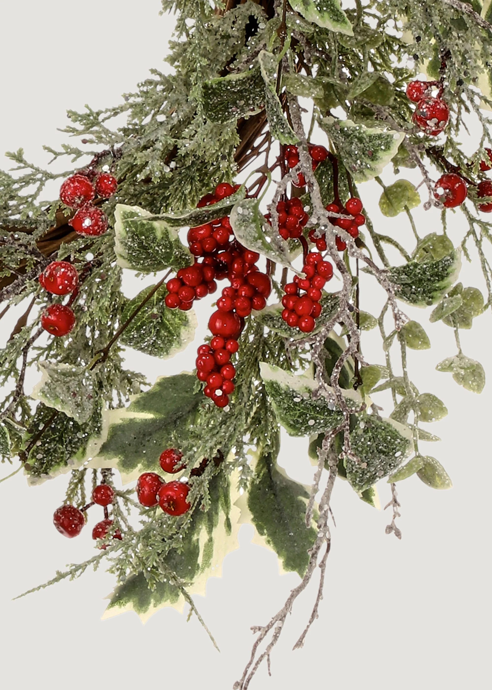 Winter Frost Holly and Red Berry Holiday Wreath - 24" - Image 4