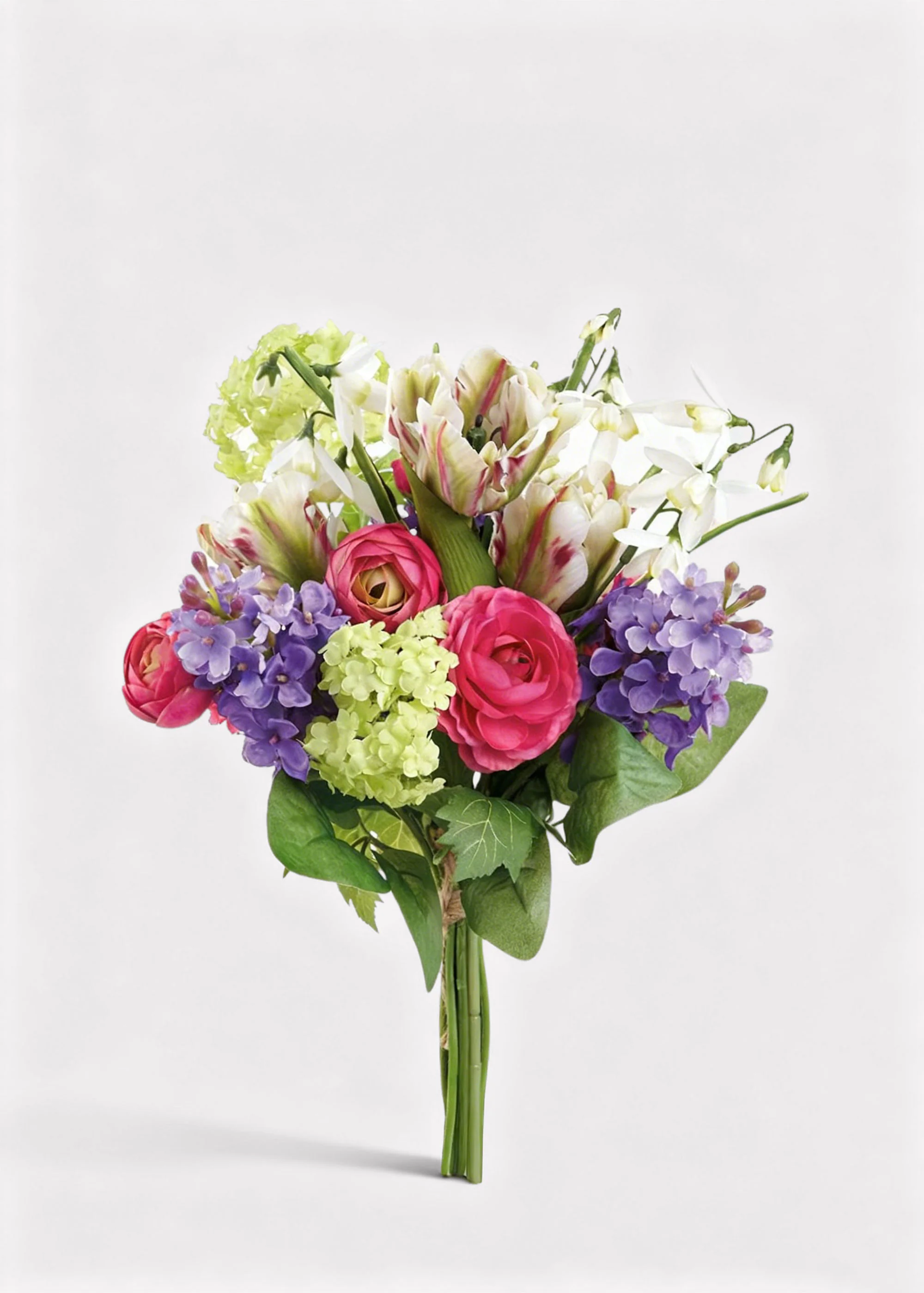 Colorful Fake Snowball and Tulip Spring Flower Bouquet - 15" - Image 2