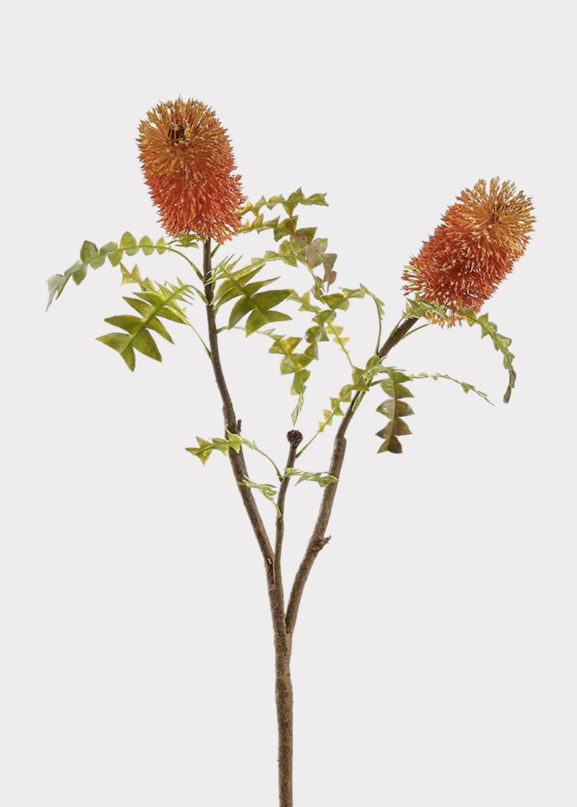 Coral Orange Fake Bottle Brush Protea Tropical Flower Branch - 35"