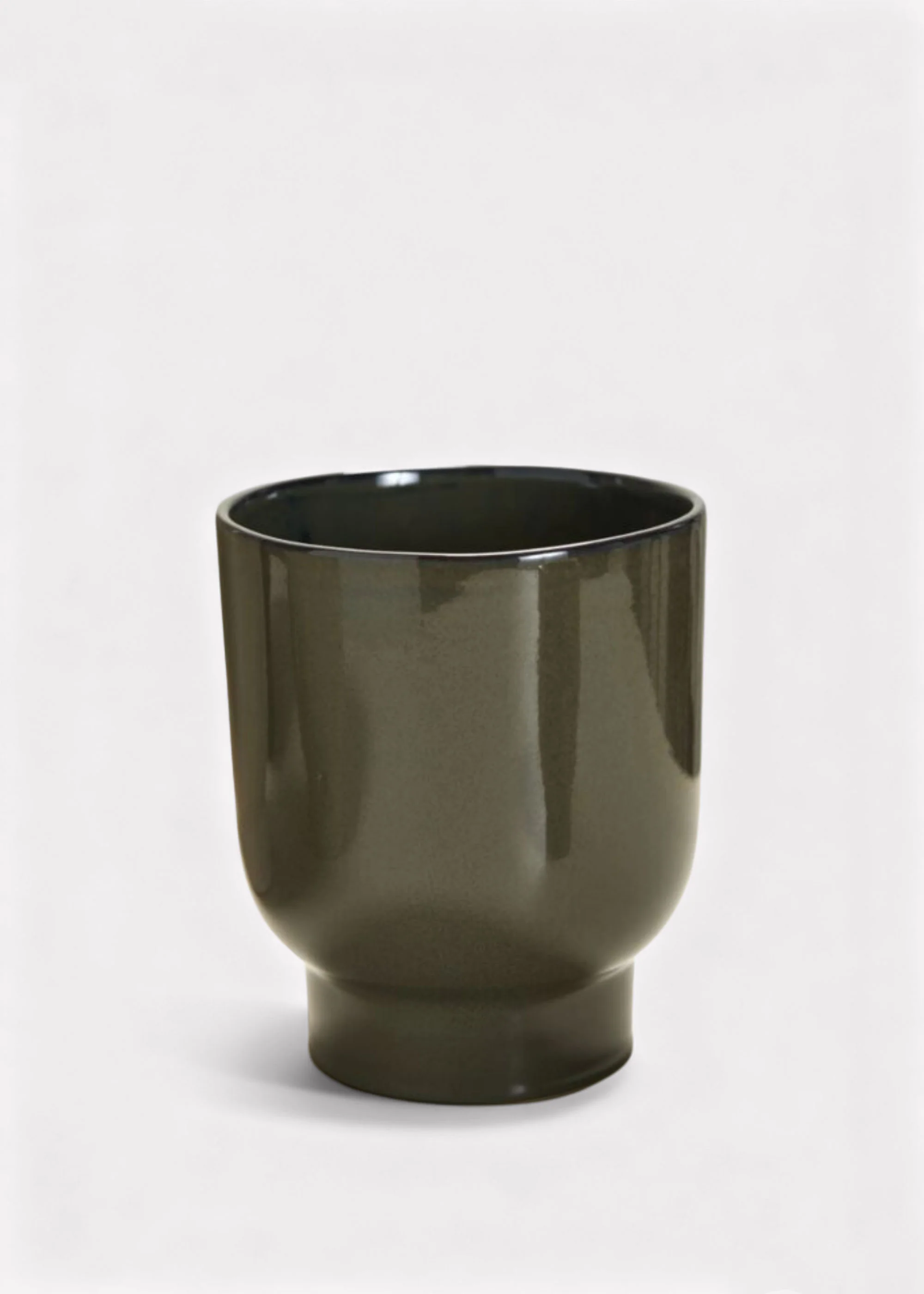 Dark Olive Green Glossy Ceramic Footed Fischer Pot - 8"