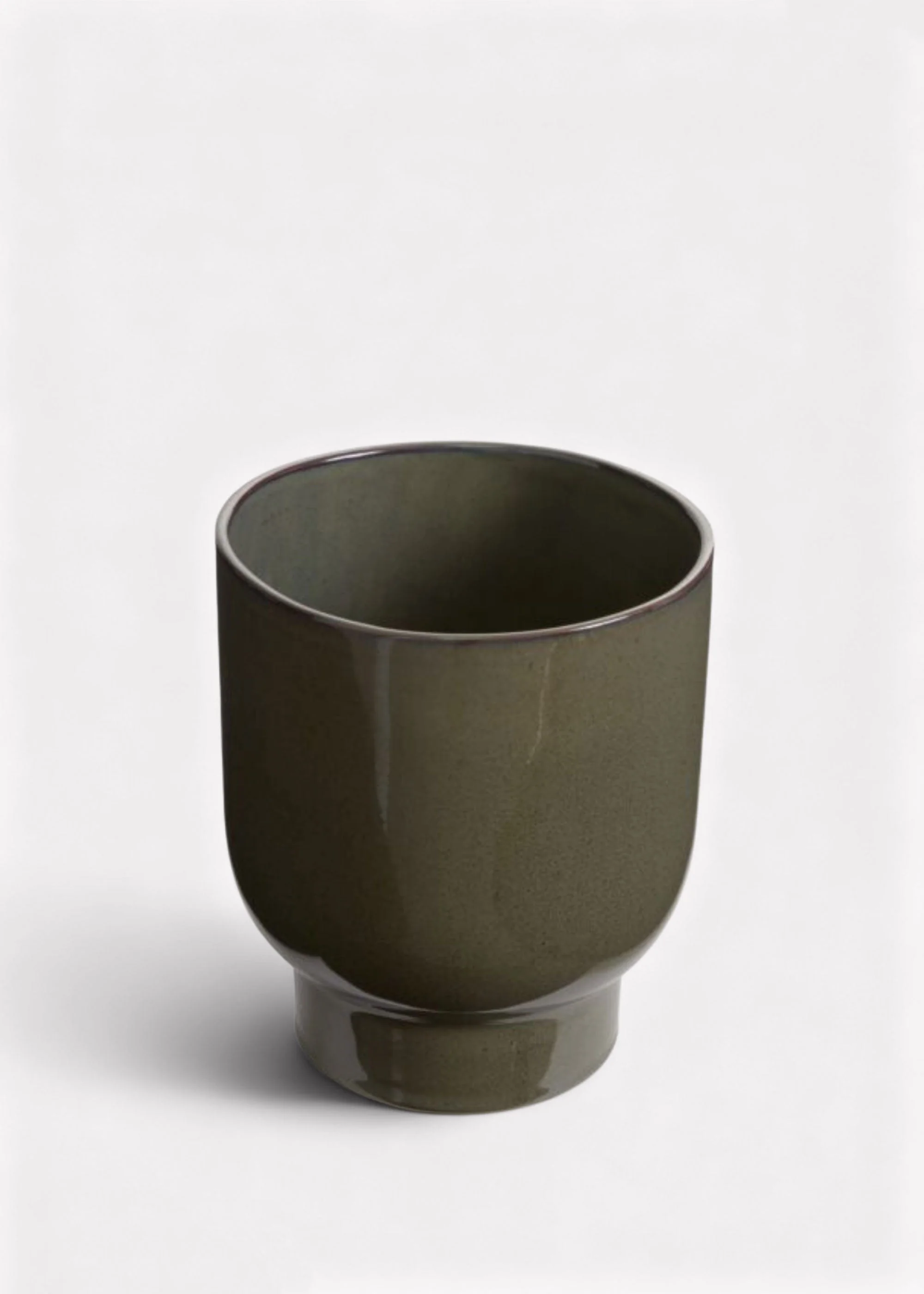 Dark Olive Green Glossy Ceramic Footed Fischer Pot - 8" - Image 2