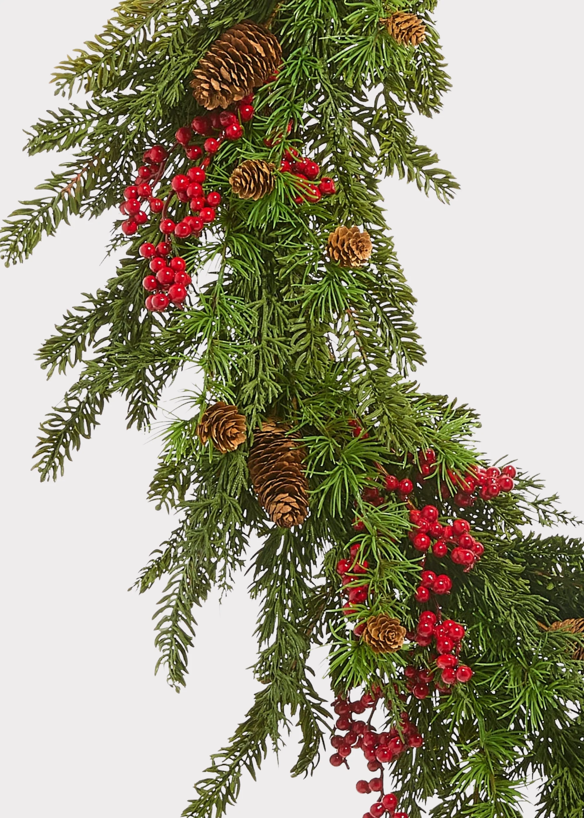 Fake Holiday Cedar and Red Berry Wreath with Pinecones - 30" - Image 4