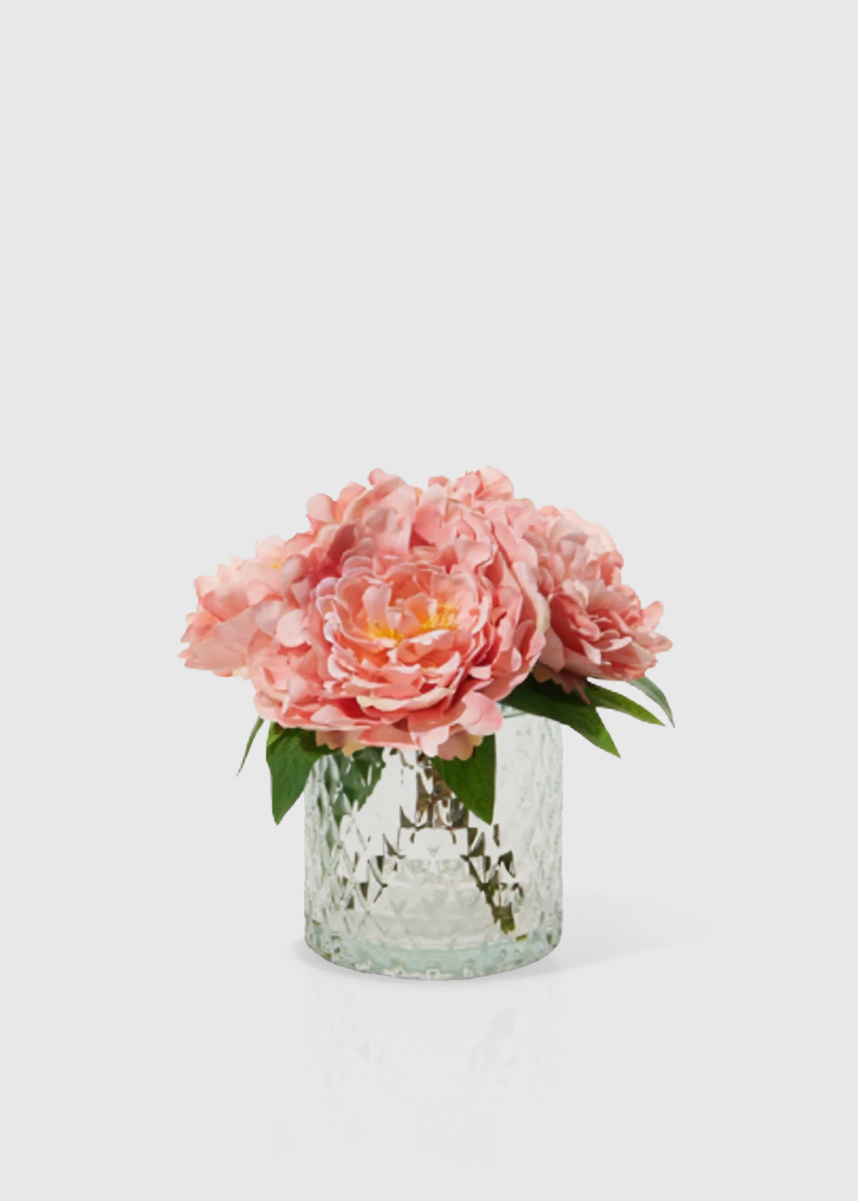 Set of 2 - Pink Fake Peony Flower Arrangement in Glass Vase - 8.5" - Image 2