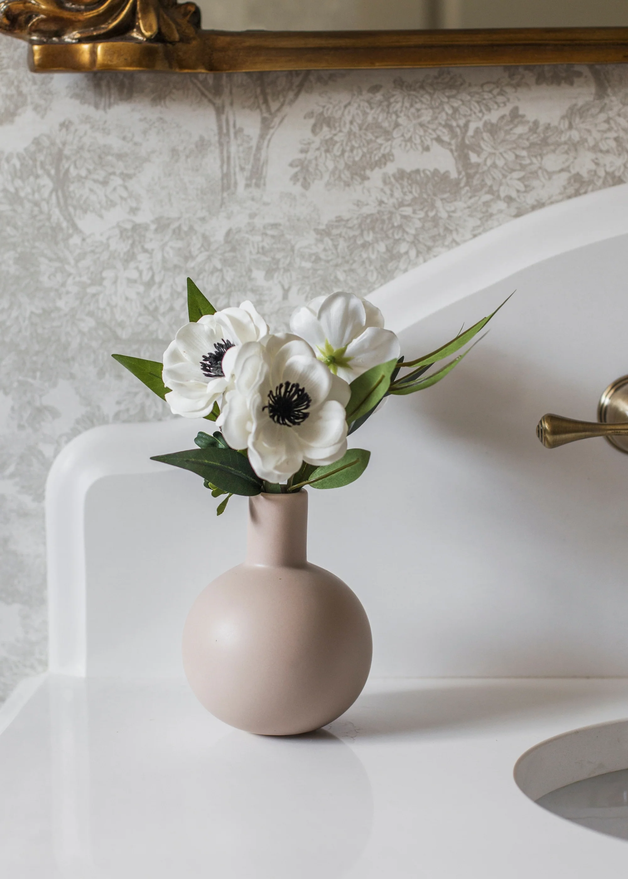 White Anemone Real Touch Fake Flower - 14" - Image 3